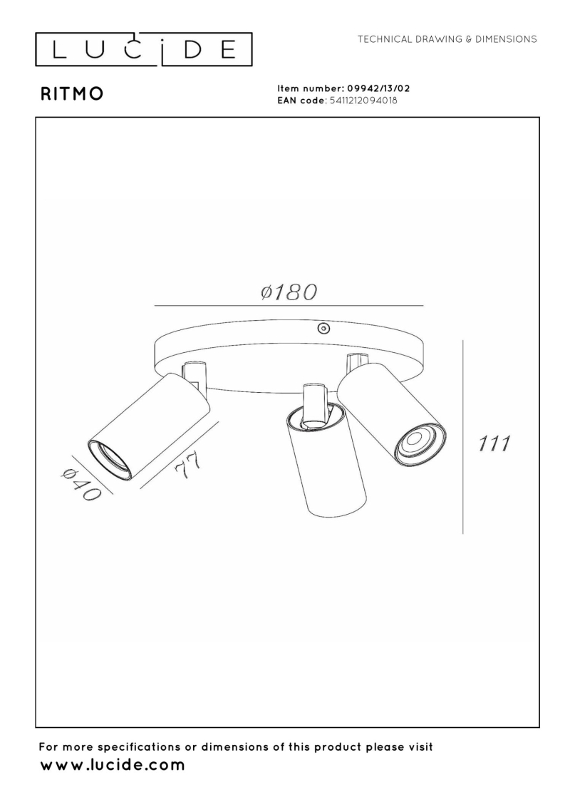 Lucide RITMO - Ceiling spotlight - Ø 18 cm - 3xGU10 (MR11) - Matt Gold / Brass